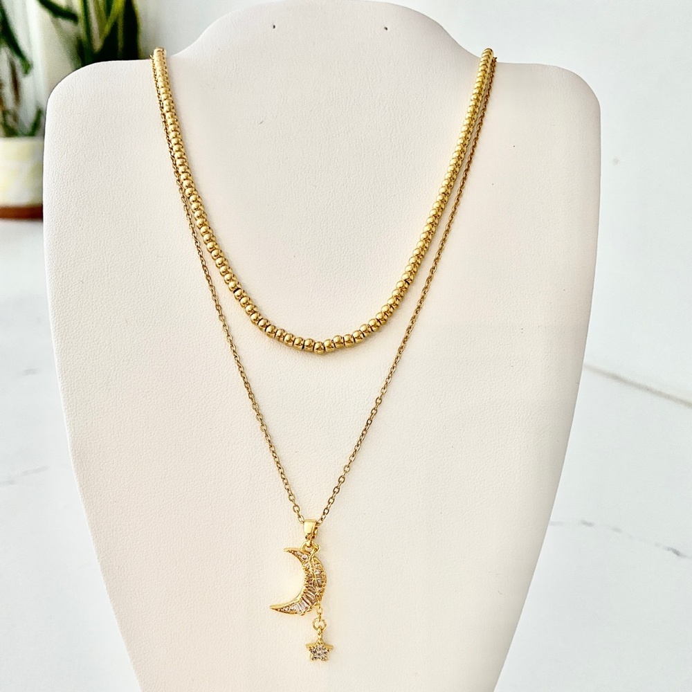 2 for 1 Special Celestial Moon Pendant Necklace and small bead necklace